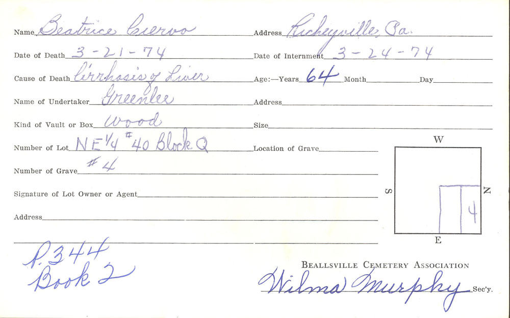 Burial card